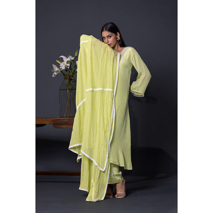 Shweta Dabas Apple Green Embroidered Anarkali with Pant and Dupatta (Set of 3)