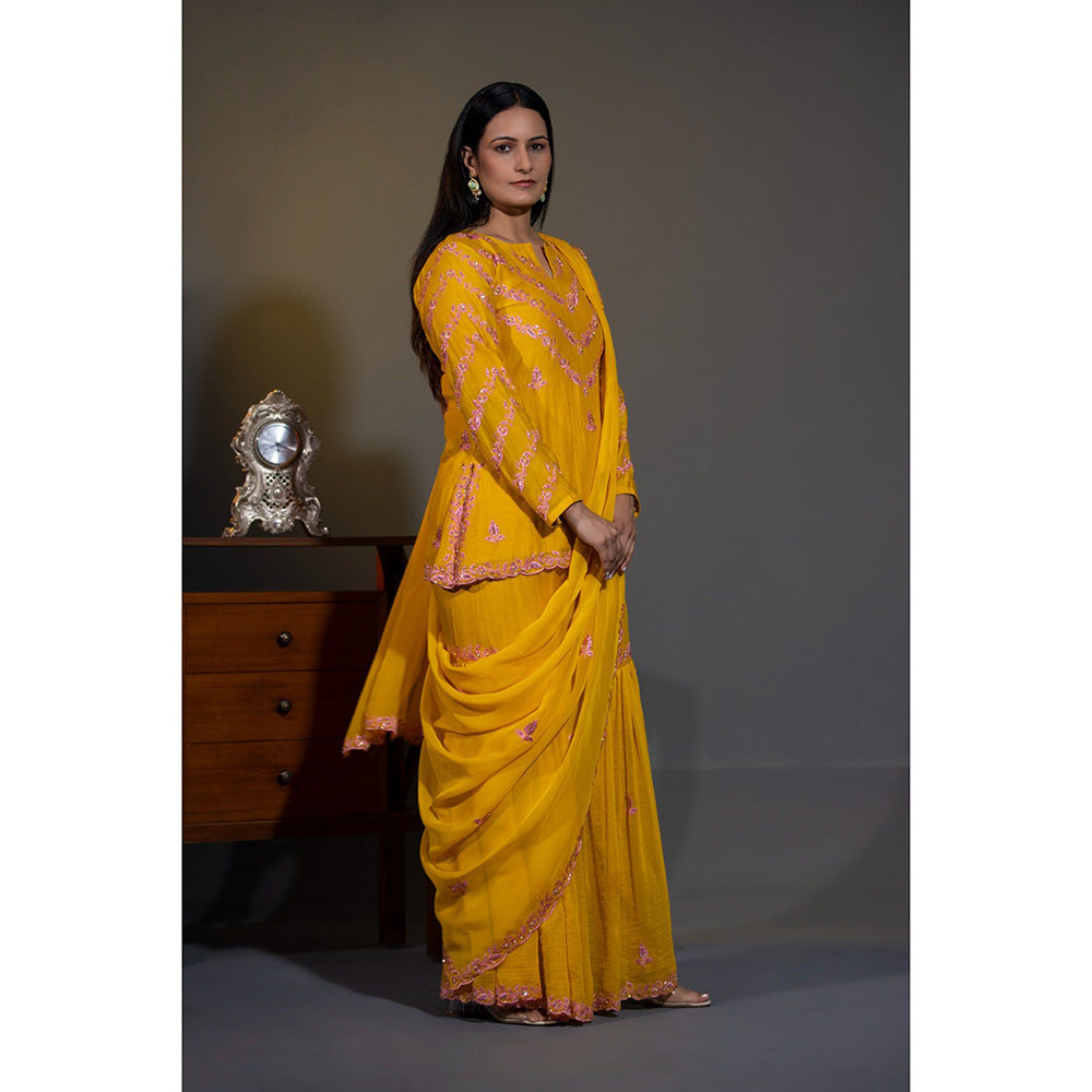Shweta Dabas Haldi Yellow Embellished Kurta with Sharara and Dupatta (Set of 3)