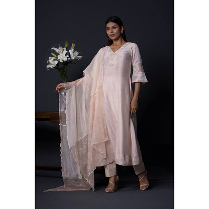 Shweta Dabas Pink Embroidered Anarkali with Pant and Dupatta (Set of 3)