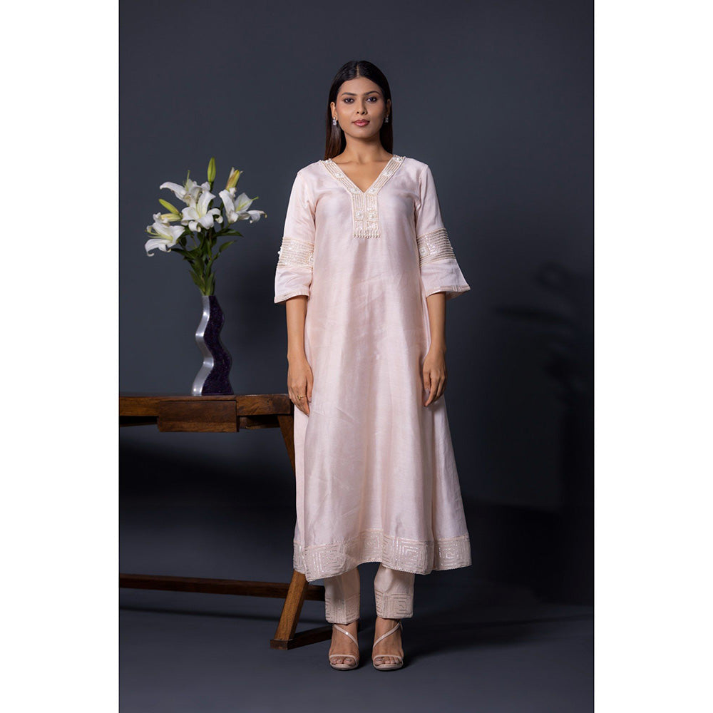 Shweta Dabas Pink Embroidered Anarkali with Pant and Dupatta (Set of 3)