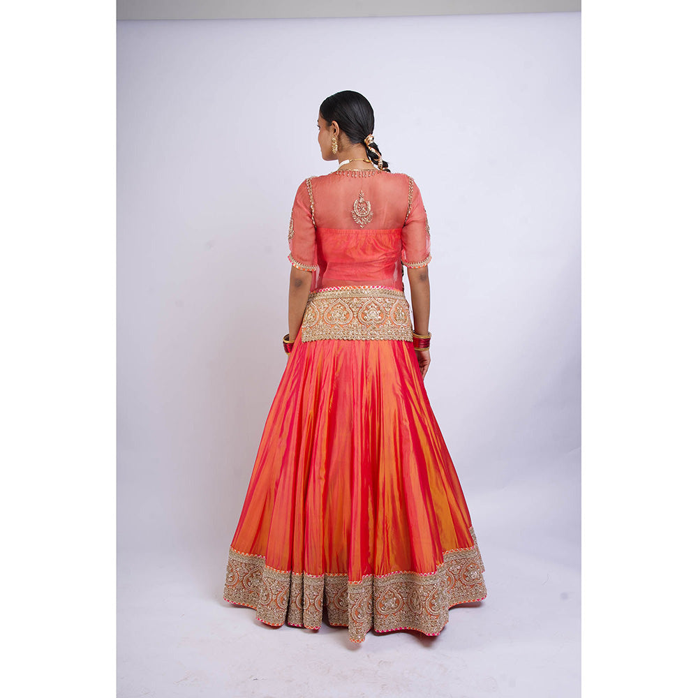 Shweta Dabas Orange Silk Lehenga with Blouse, Choli and Dupatta (Set of 4)