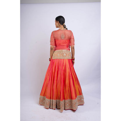 Shweta Dabas Orange Silk Lehenga with Blouse, Choli and Dupatta (Set of 4)