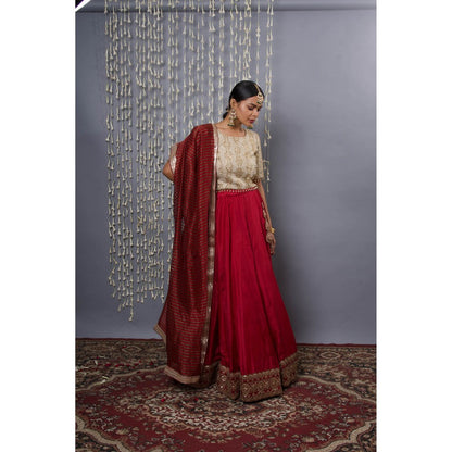 Shweta Dabas Pink Silk Lehenga with Choli and Dupatta (Set of 3)