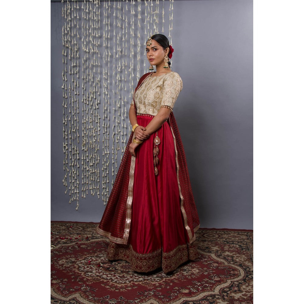 Shweta Dabas Pink Silk Lehenga with Choli and Dupatta (Set of 3)