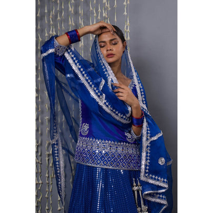 Shweta Dabas Pure Silk Blue Lehenga with Kurti and Dupatta (Set of 3)