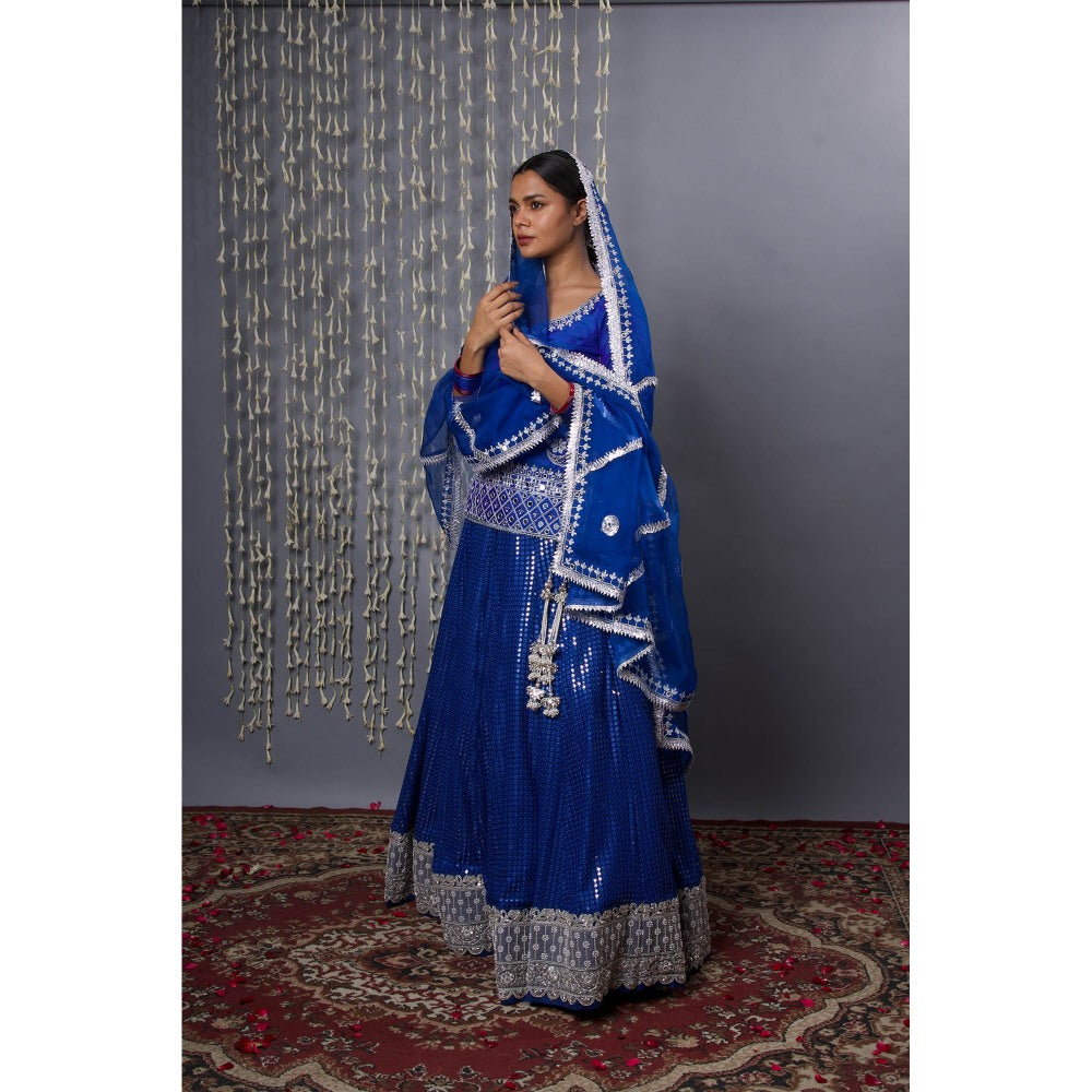 Shweta Dabas Pure Silk Blue Lehenga with Kurti and Dupatta (Set of 3)