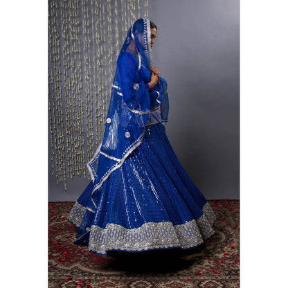 Shweta Dabas Pure Silk Blue Lehenga with Kurti and Dupatta (Set of 3)