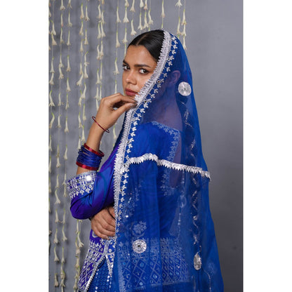 Shweta Dabas Pure Silk Blue Lehenga with Kurti and Dupatta (Set of 3)