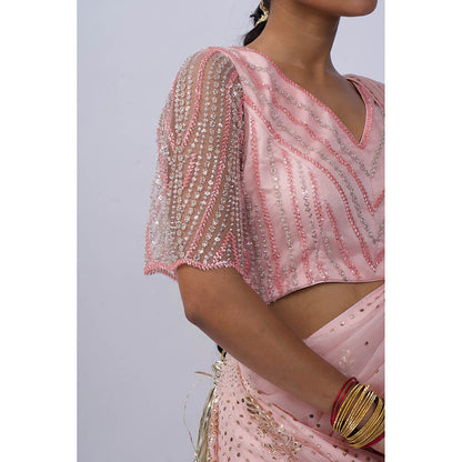 Shweta Dabas Pink Pure Silk Organza Saree with Stitched Blouse and Petticoat