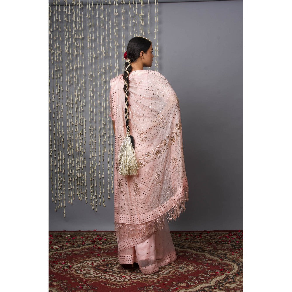 Shweta Dabas Pink Pure Silk Organza Saree with Stitched Blouse and Petticoat
