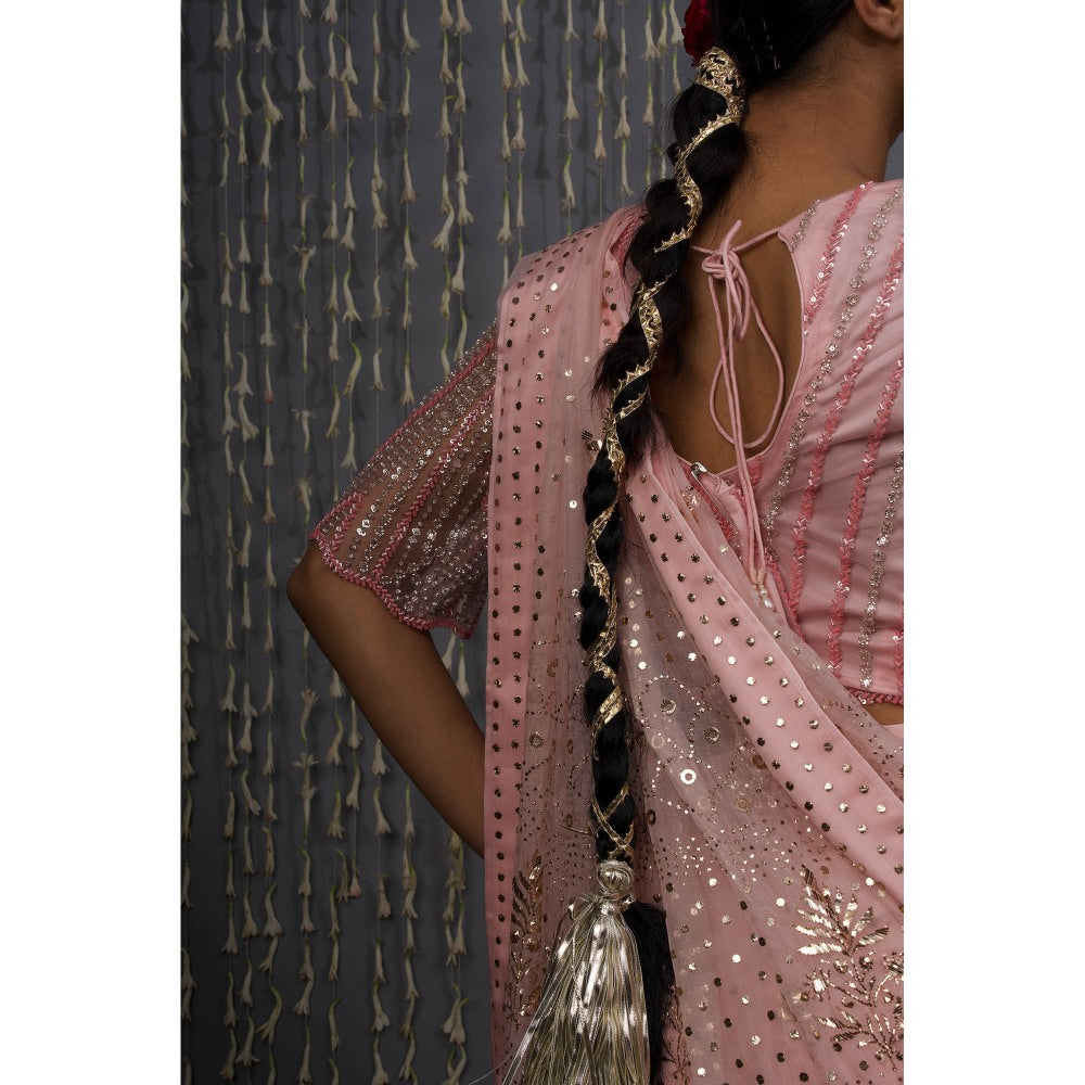 Shweta Dabas Pink Pure Silk Organza Saree with Stitched Blouse and Petticoat