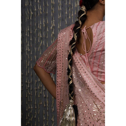 Shweta Dabas Pink Pure Silk Organza Saree with Stitched Blouse and Petticoat