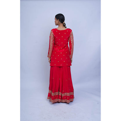 Shweta Dabas Red Sharara with Kurta and Dupatta (Set of 3)