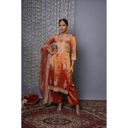 Shweta Dabas Bronze Kurta with Pant and Dupatta (Set of 3)