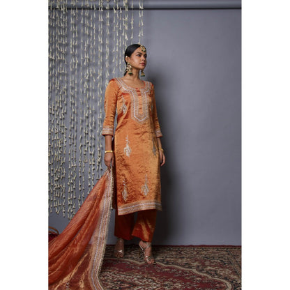 Shweta Dabas Bronze Kurta with Pant and Dupatta (Set of 3)