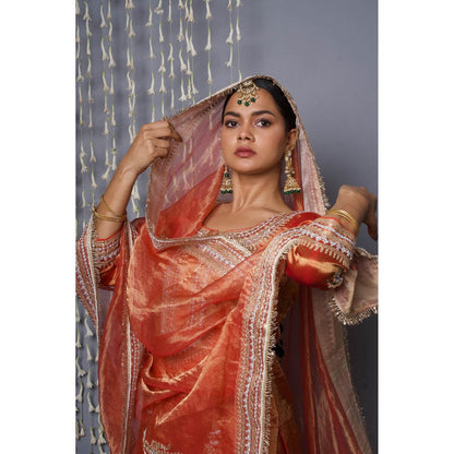 Shweta Dabas Bronze Kurta with Pant and Dupatta (Set of 3)