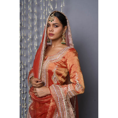 Shweta Dabas Bronze Kurta with Pant and Dupatta (Set of 3)