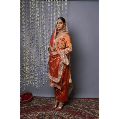 Shweta Dabas Bronze Kurta with Pant and Dupatta (Set of 3)