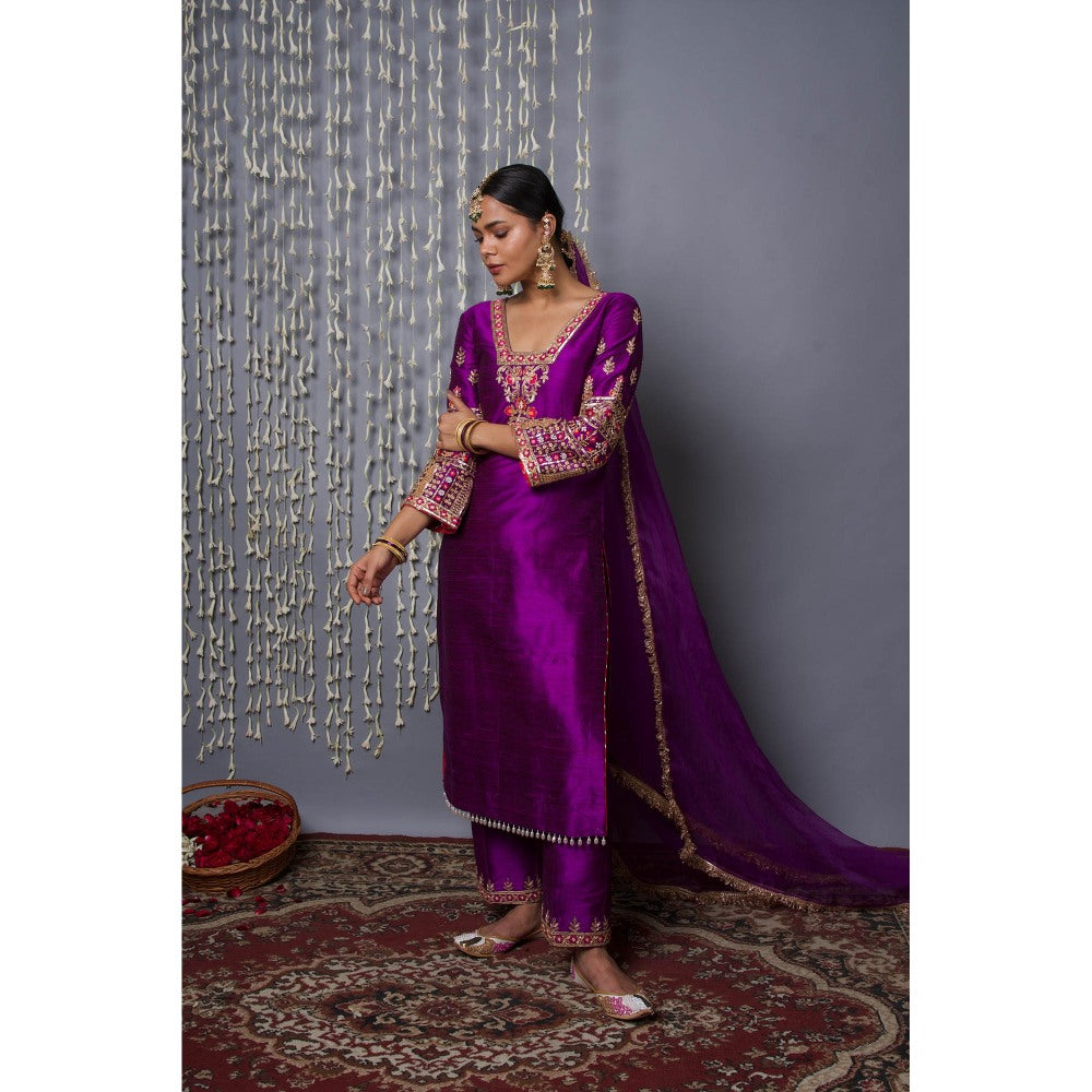 Shweta Dabas Purple Luxury Kurta with Pant and Dupatta (Set of 3)