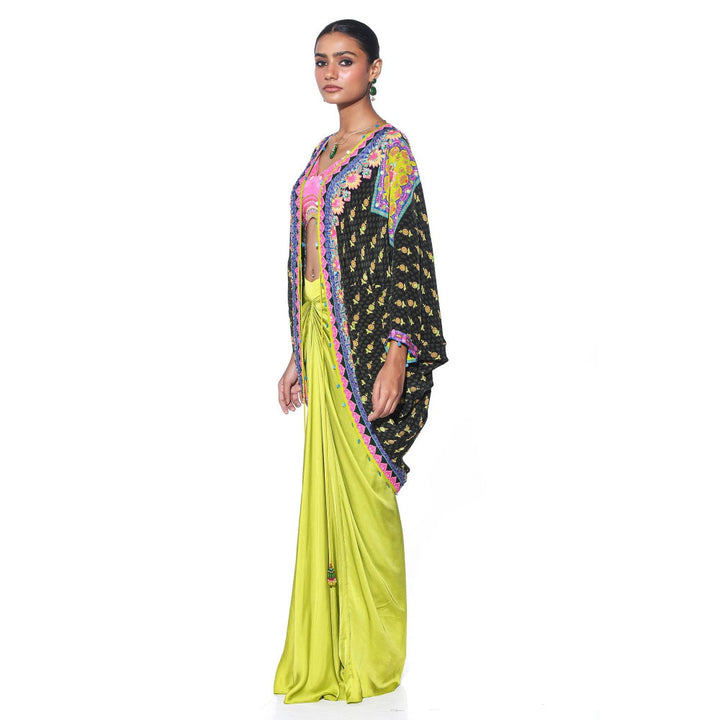 Siddhartha Bansal Olive Hand Embroidered Shrug with Blouse and Skirt (Set of 3)