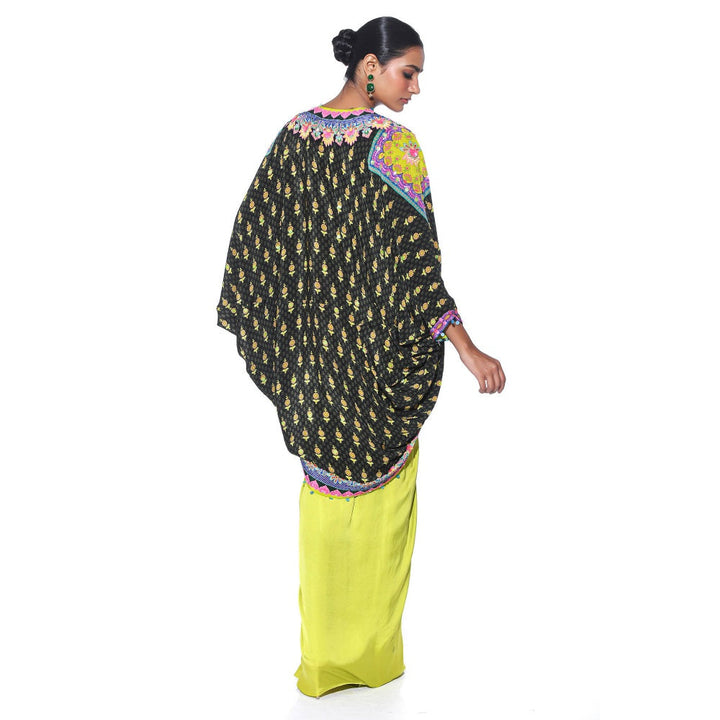 Siddhartha Bansal Olive Hand Embroidered Shrug with Blouse and Skirt (Set of 3)