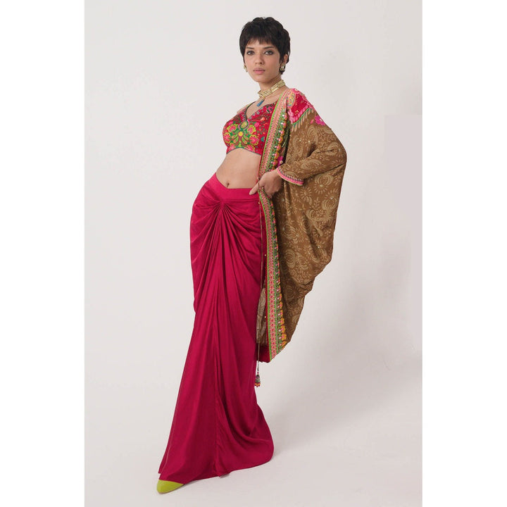 Siddhartha Bansal Earthy Brown Hand Embroidered Shrug with Blouse and Skirt (Set of 3)