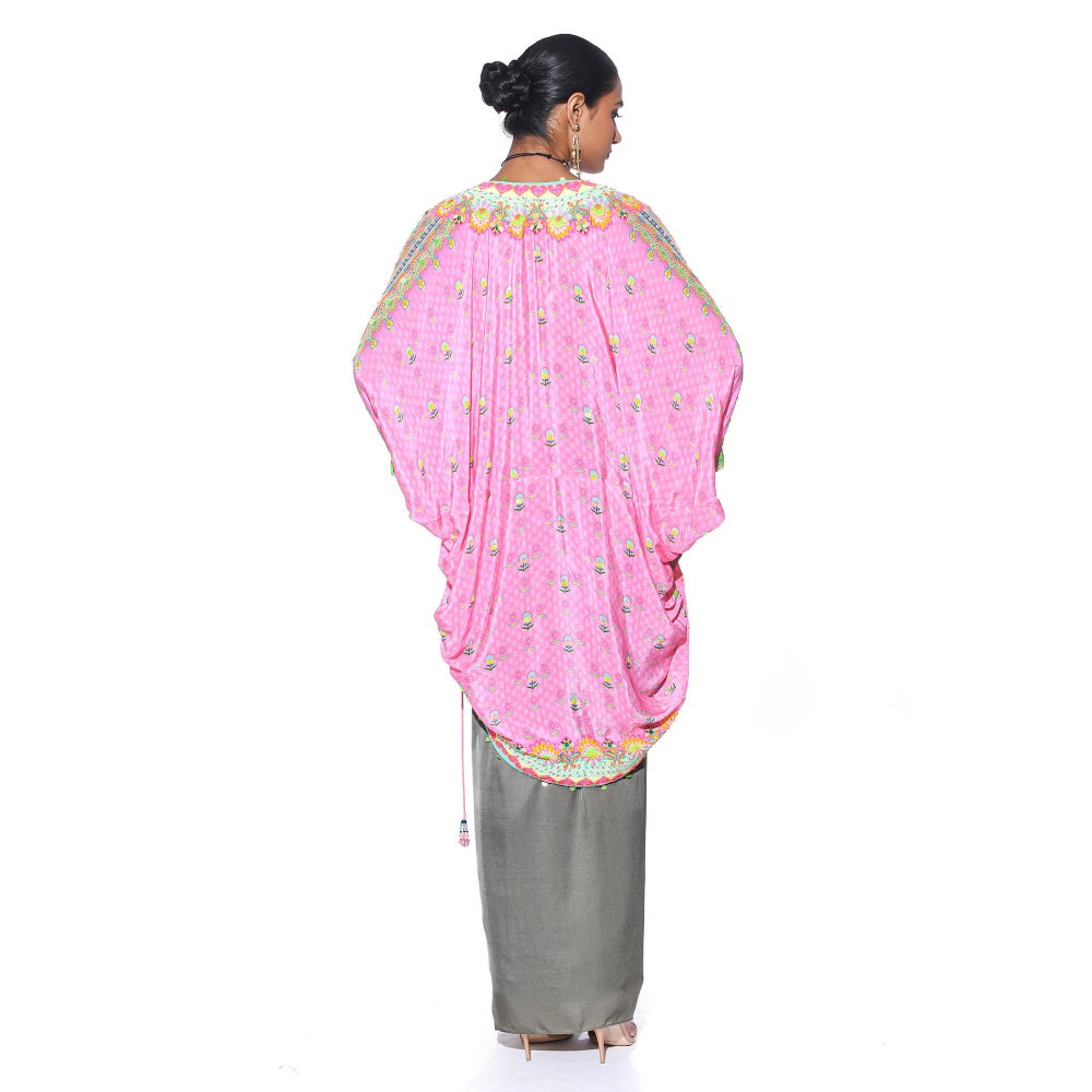 Siddhartha Bansal Garden Pink Hand Embroidered Shrug with Blouse and Skirt (Set of 3)