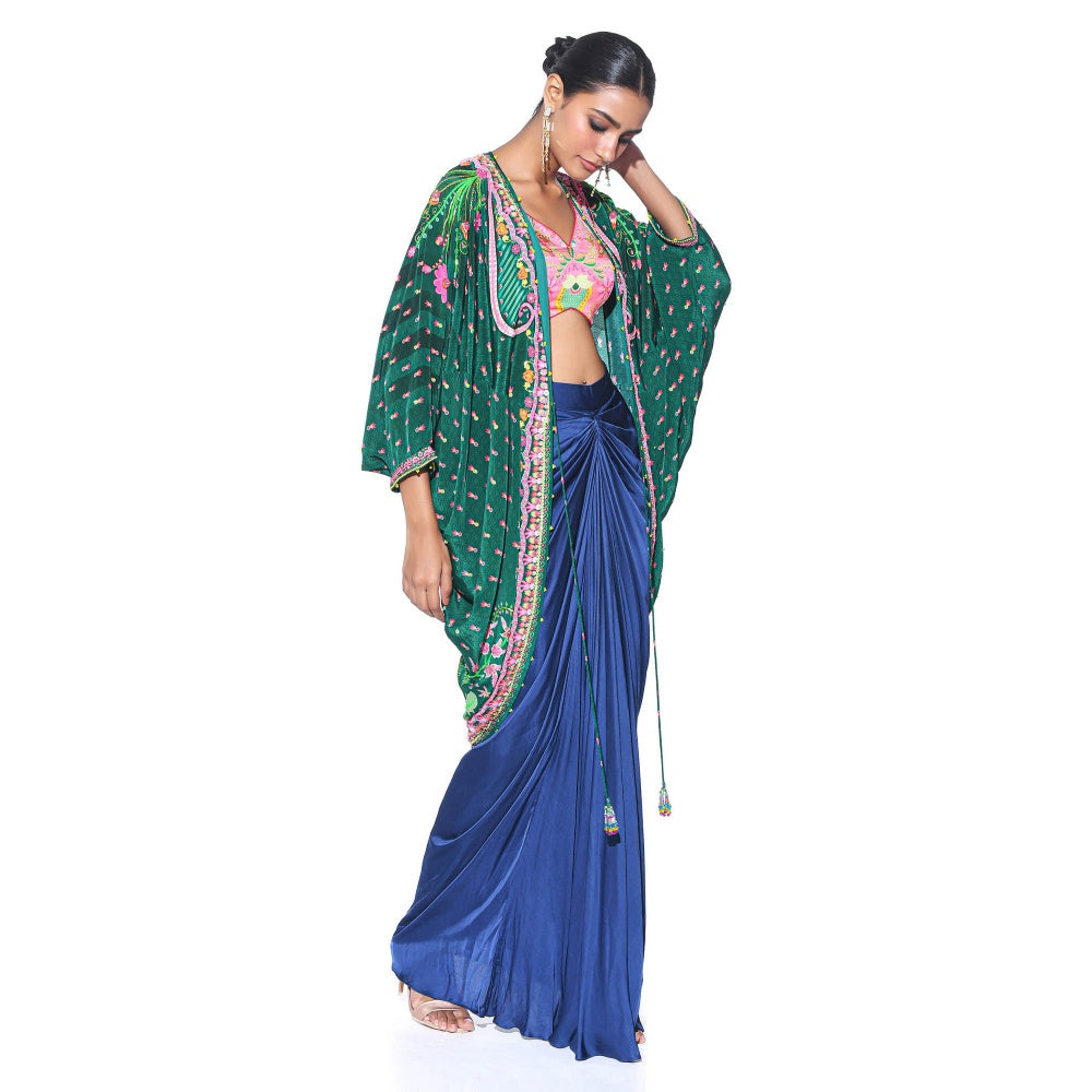 Siddhartha Bansal Emerald Hand Embroidered Shrug with Blouse and Skirt (Set of 3)