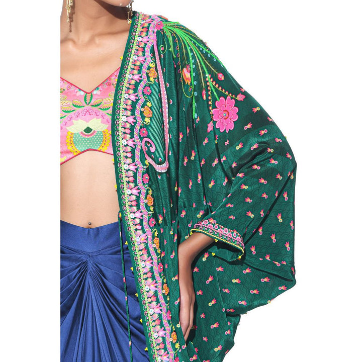 Siddhartha Bansal Emerald Hand Embroidered Shrug with Blouse and Skirt (Set of 3)