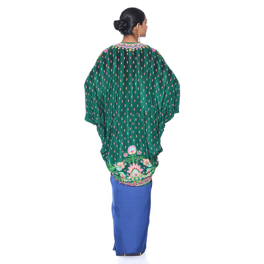 Siddhartha Bansal Emerald Hand Embroidered Shrug with Blouse and Skirt (Set of 3)