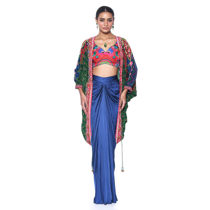 Siddhartha Bansal Jade Hand Embroidered Shrug with Blouse and Skirt (Set of 3)