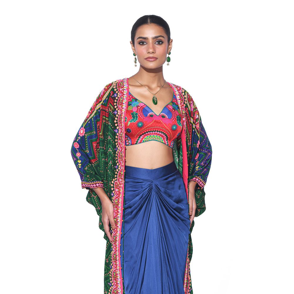 Siddhartha Bansal Jade Hand Embroidered Shrug with Blouse and Skirt (Set of 3)