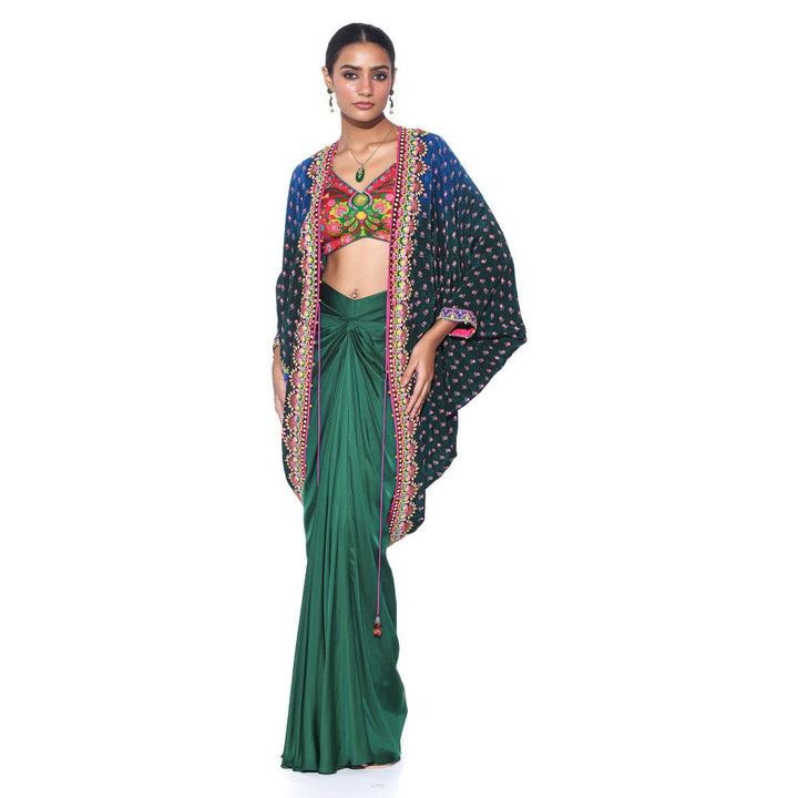 Siddhartha Bansal Ombre Oriental Blue Hand Embroidered Shrug with Blouse and Skirt (Set of 3)