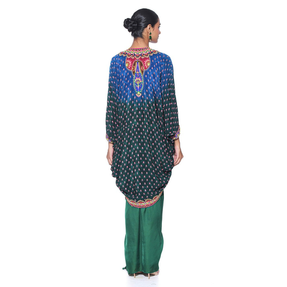 Siddhartha Bansal Ombre Oriental Blue Hand Embroidered Shrug with Blouse and Skirt (Set of 3)