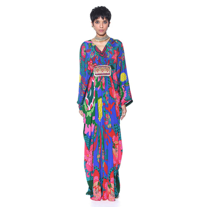 Siddhartha Bansal Electric Blue Royal Printed Belt Kaftan