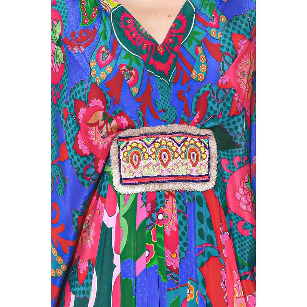 Siddhartha Bansal Electric Blue Royal Printed Belt Kaftan