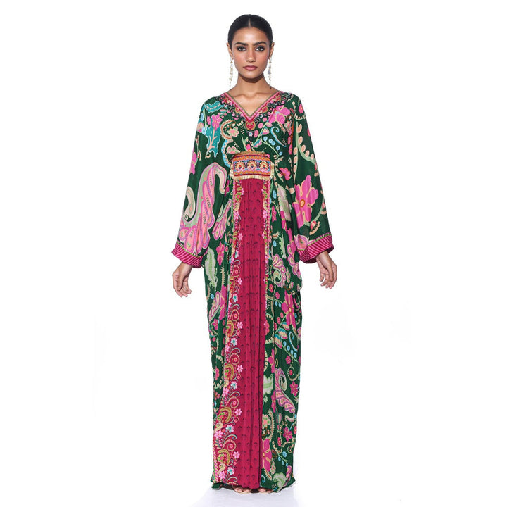 Siddhartha Bansal Emerald Royal Printed Belt Kaftan