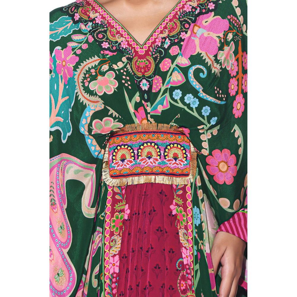 Siddhartha Bansal Emerald Royal Printed Belt Kaftan