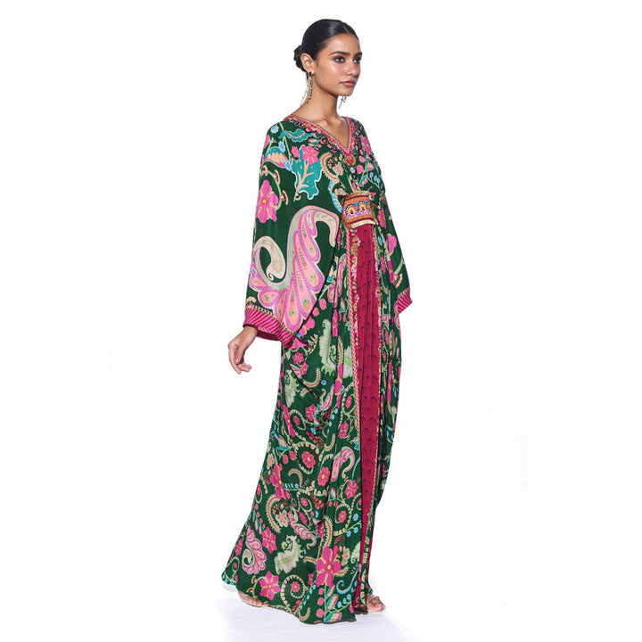 Siddhartha Bansal Emerald Royal Printed Belt Kaftan