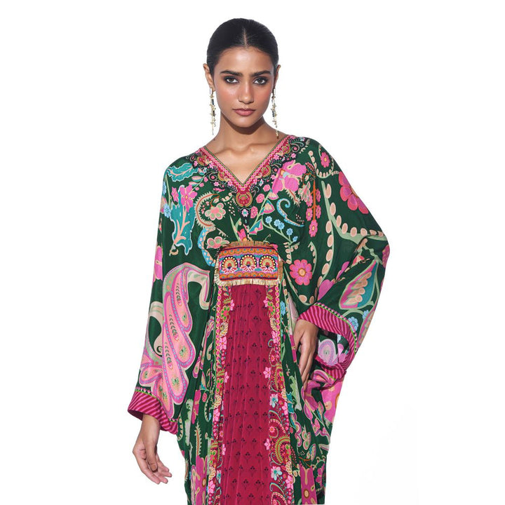 Siddhartha Bansal Emerald Royal Printed Belt Kaftan