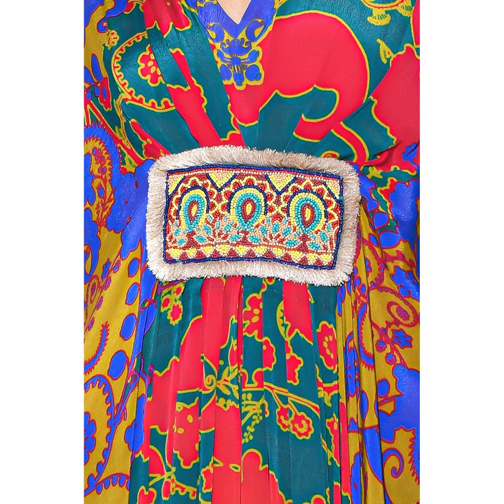 Siddhartha Bansal Emerald Royal Printed Belt Kaftan