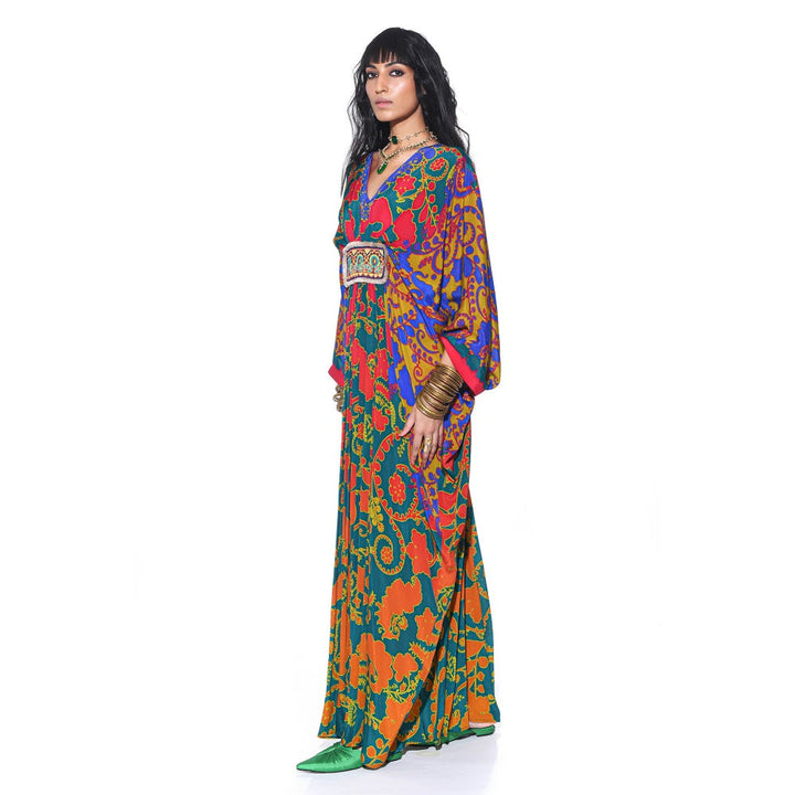 Siddhartha Bansal Emerald Royal Printed Belt Kaftan