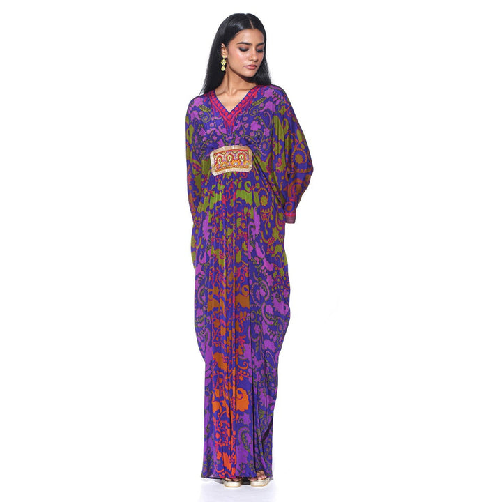 Siddhartha Bansal Purple Ombre Printed Belt Kaftan