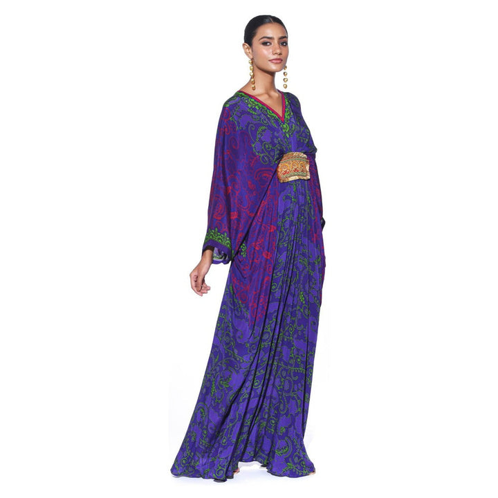 Siddhartha Bansal Violet Green Printed Belt Kaftan