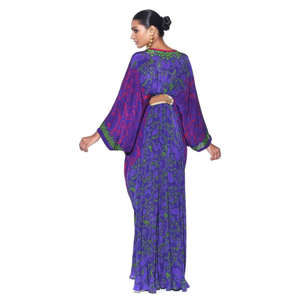 Siddhartha Bansal Violet Green Printed Belt Kaftan