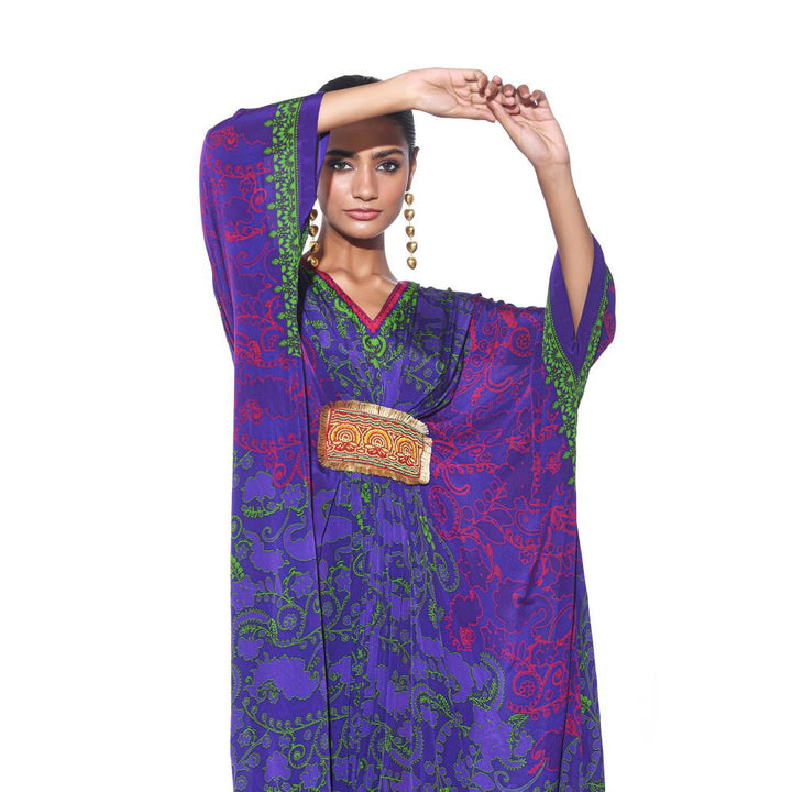 Siddhartha Bansal Violet Green Printed Belt Kaftan