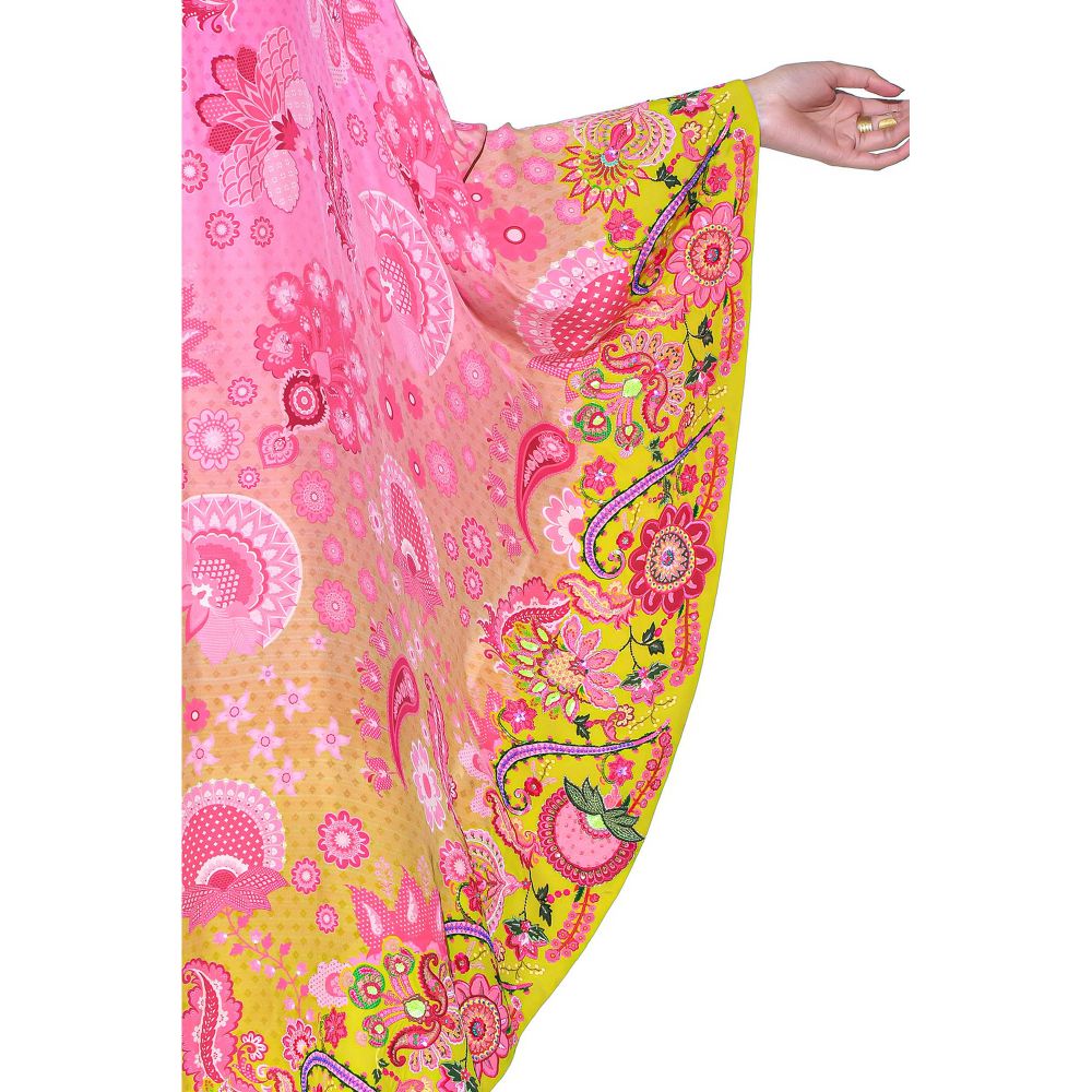 Siddhartha Bansal Pink Printed Embroidered One Shoulder Cape And Jumpsuit (Set of 2)