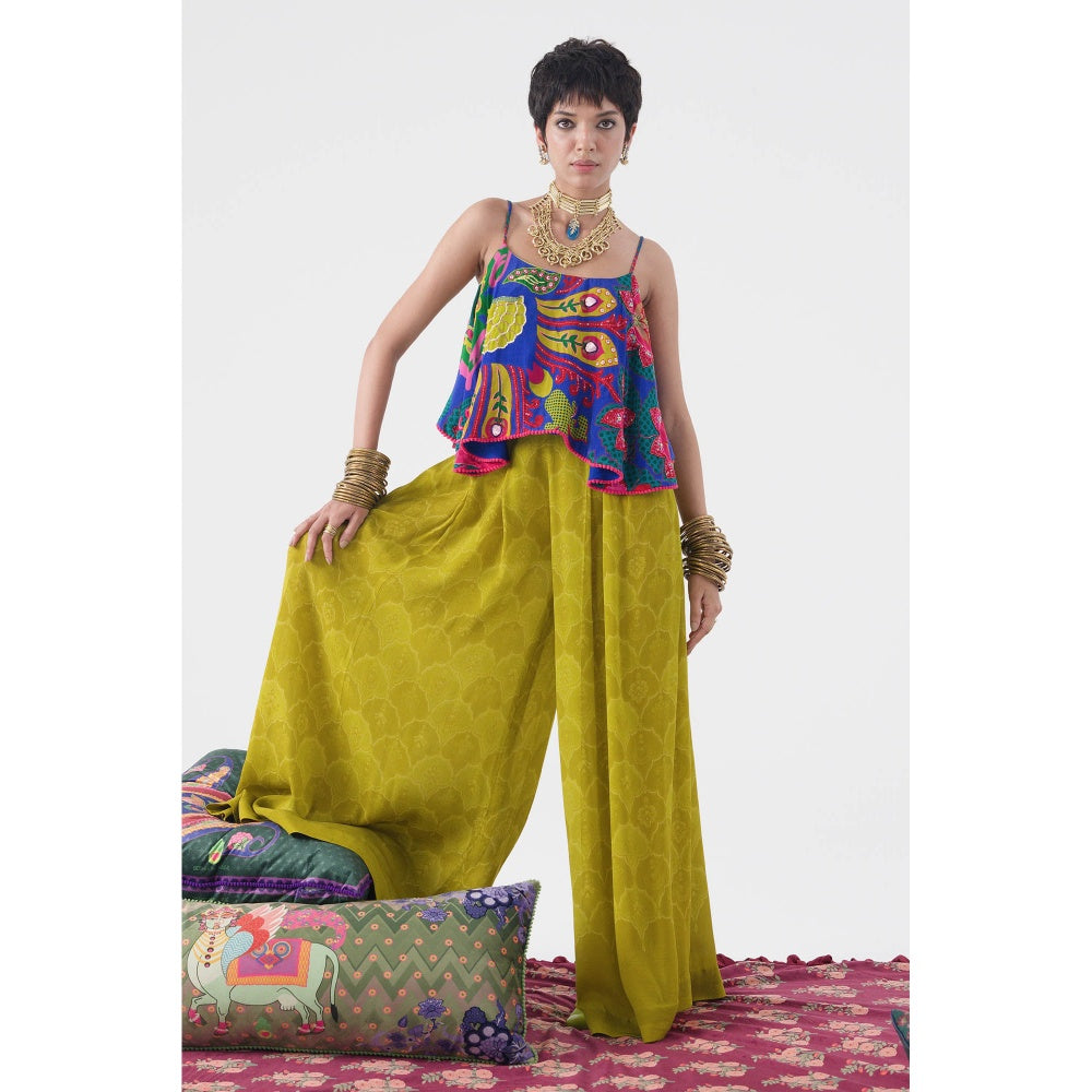 Siddhartha Bansal Electric Blue Printed Top with Palazzo (Set of 2)