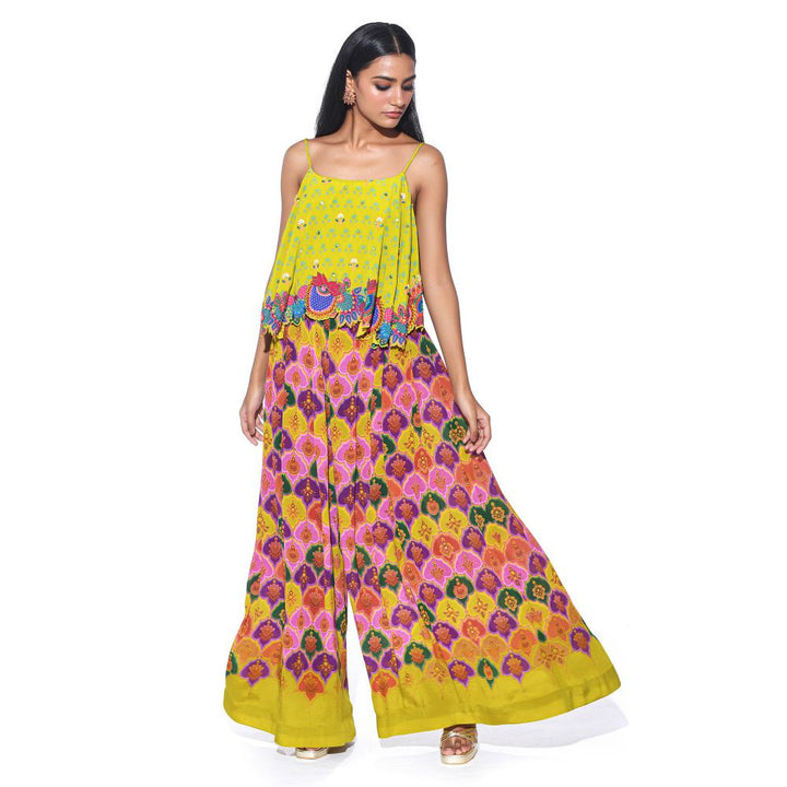 Siddhartha Bansal Lime Yellow Printed Top with Palazzo (Set of 2)