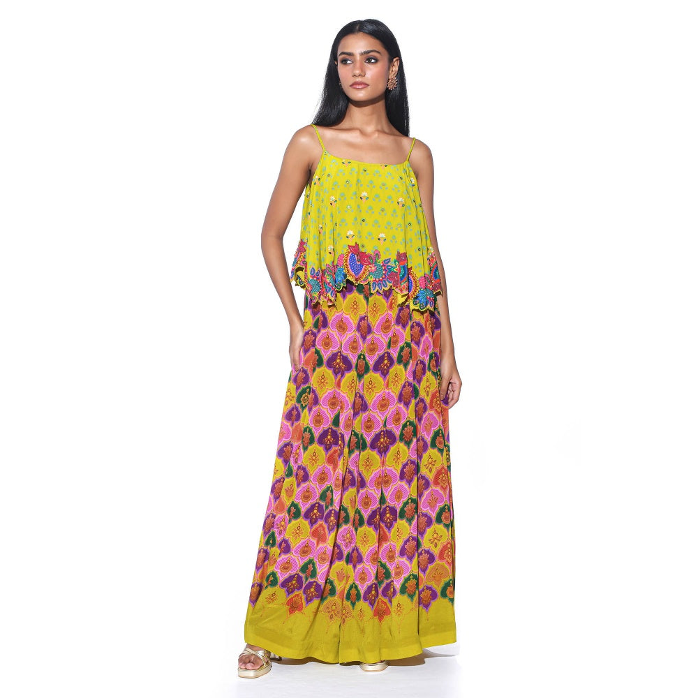 Siddhartha Bansal Lime Yellow Printed Top with Palazzo (Set of 2)